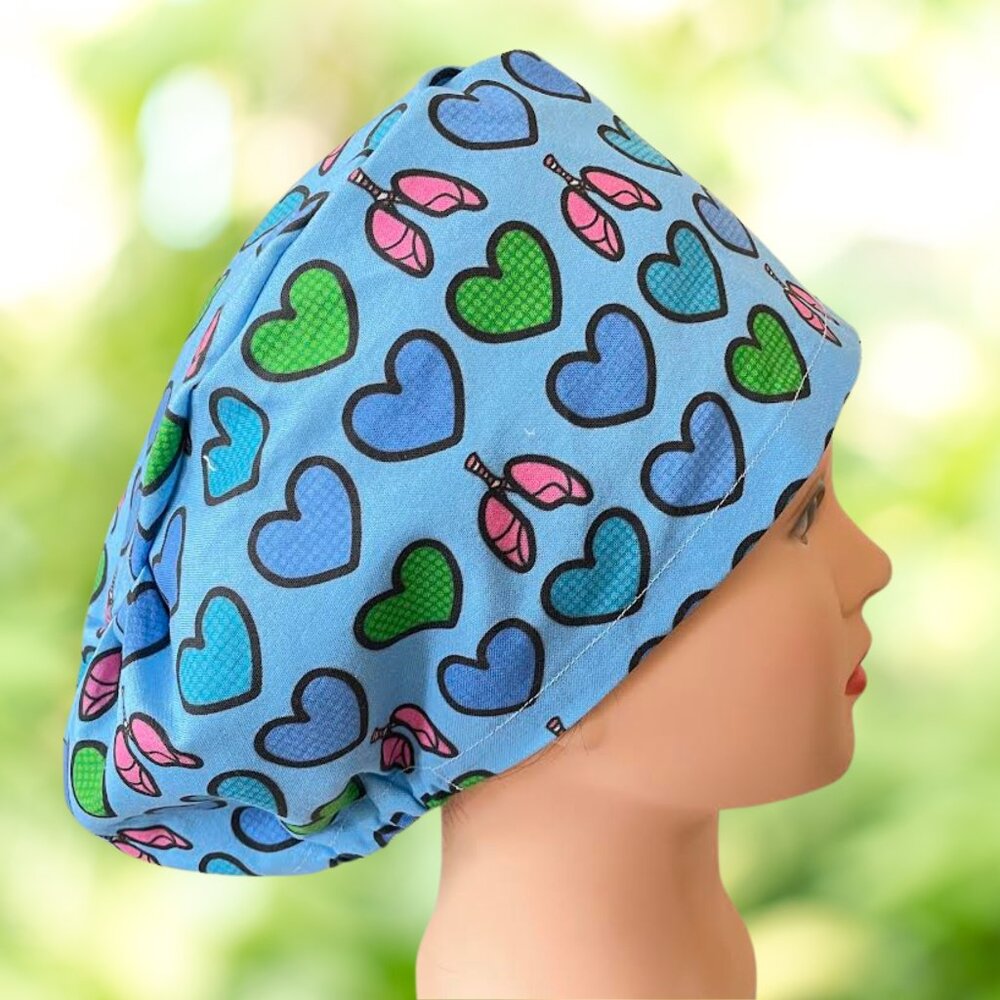 PREMIUM Euro Heart Lung Scrub Cap, Scrub Cap, Scrub Hat, OR, Vet, Tech, Gift.
